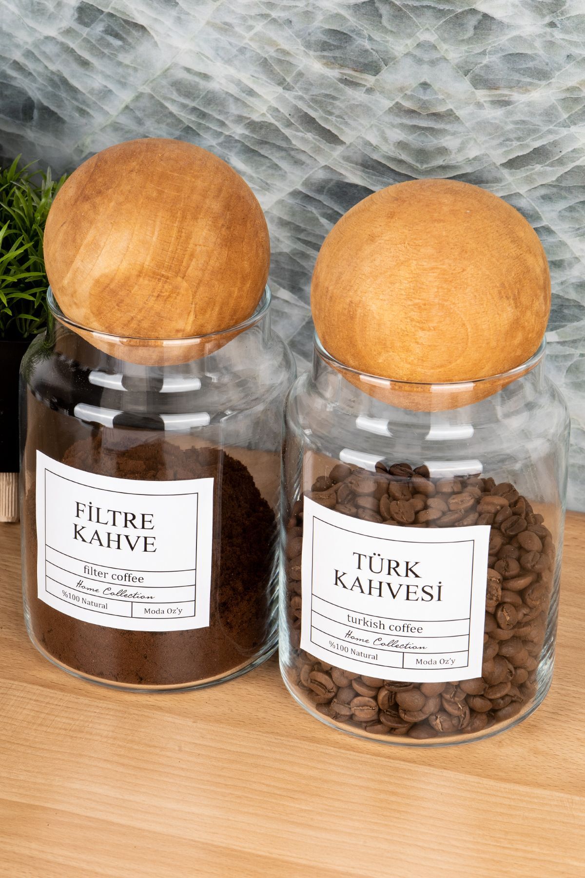 2li 800ml Top Kapaklı Türk Kahvesi & Filtre Kahve Kavanozu Vakumlu Saklama Kabı (Etiket Dahildir)