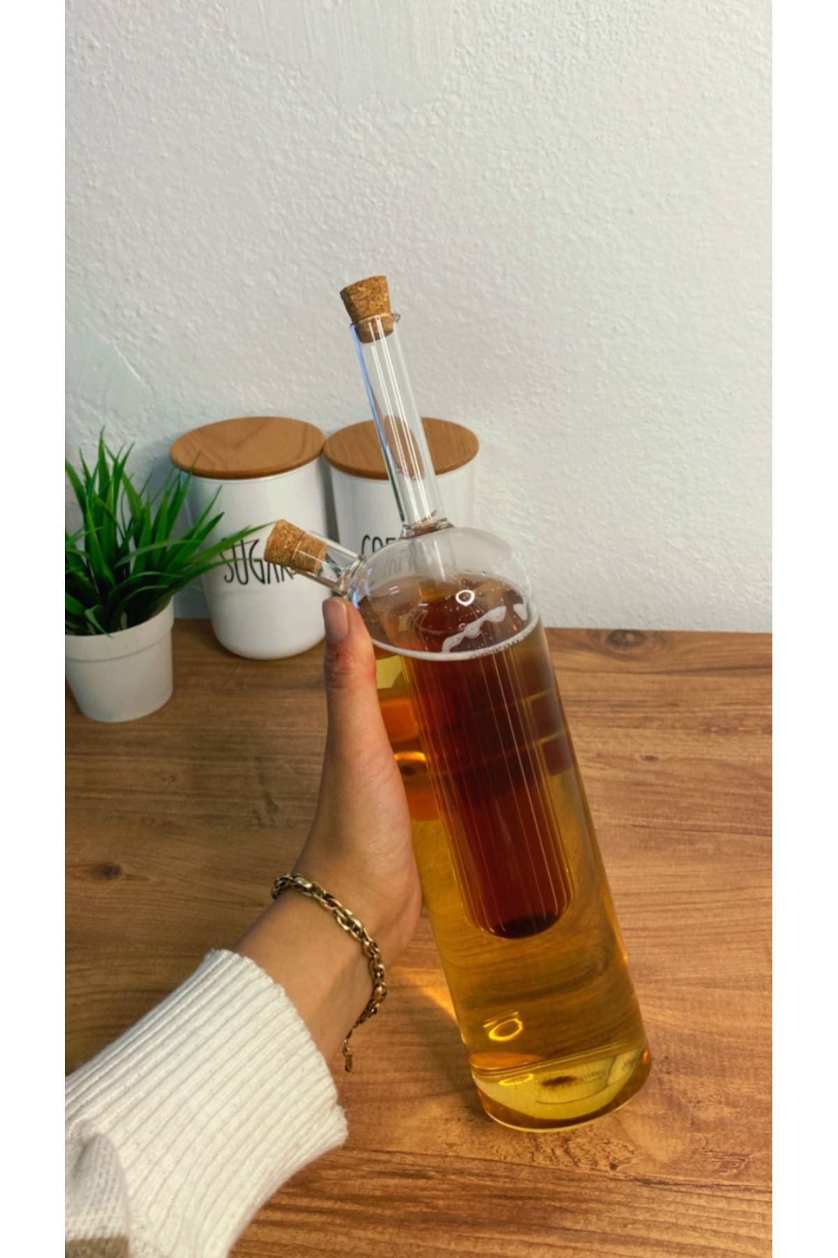 Çift Cidarlı Borosilikat Yağlık & Sirkelik Mantar Kapaklı Yağdanlık