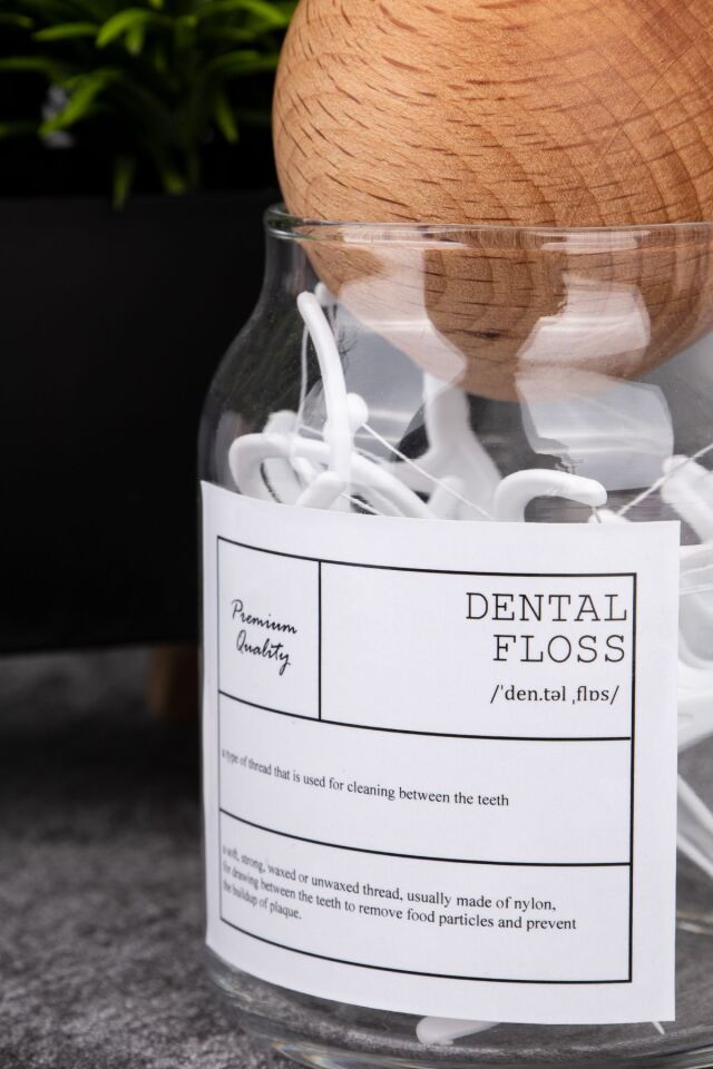 300ml Ahşap Kapaklı Vakumlu Cam Diş İpi Kavanozu Etiketli Banyo Düzenleyici