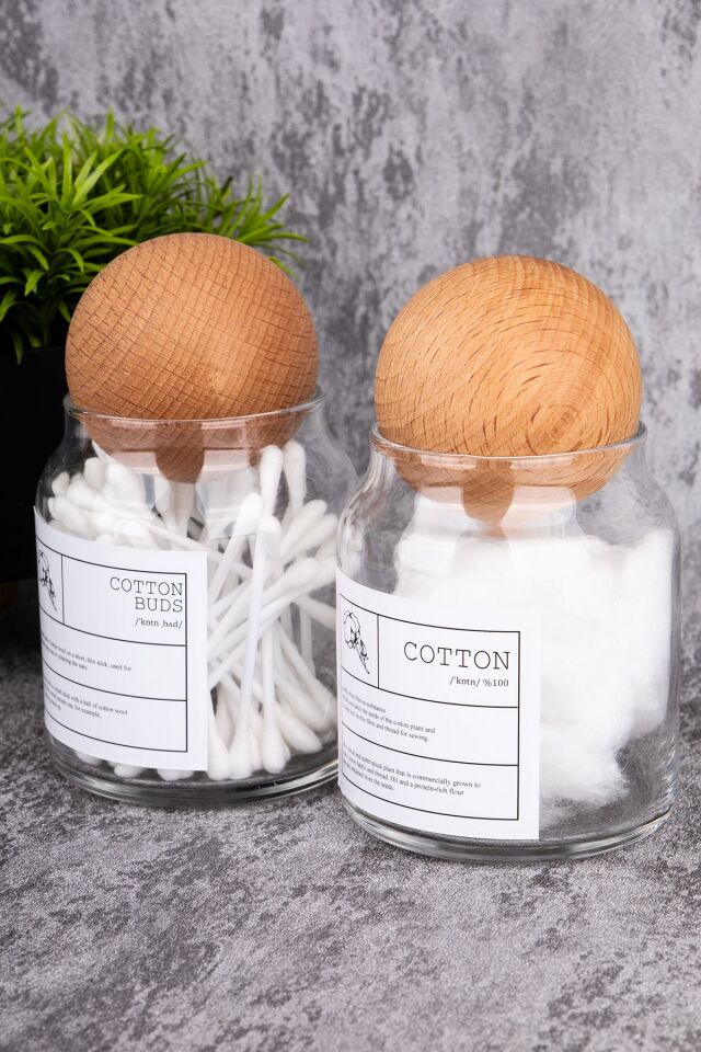 2li 300ml Top Kapaklı Pamuk/Kulak Pamuğu Kavanozu Cam Banyo Düzenleyici