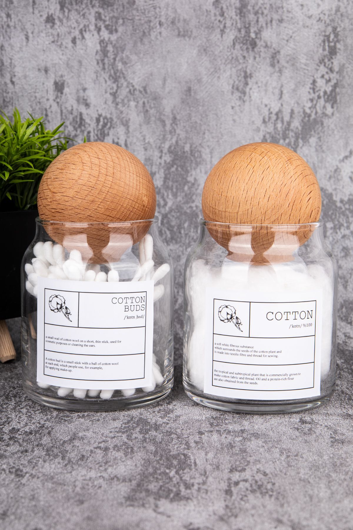 2li 300ml Top Kapaklı Pamuk/Kulak Pamuğu Kavanozu Cam Banyo Düzenleyici