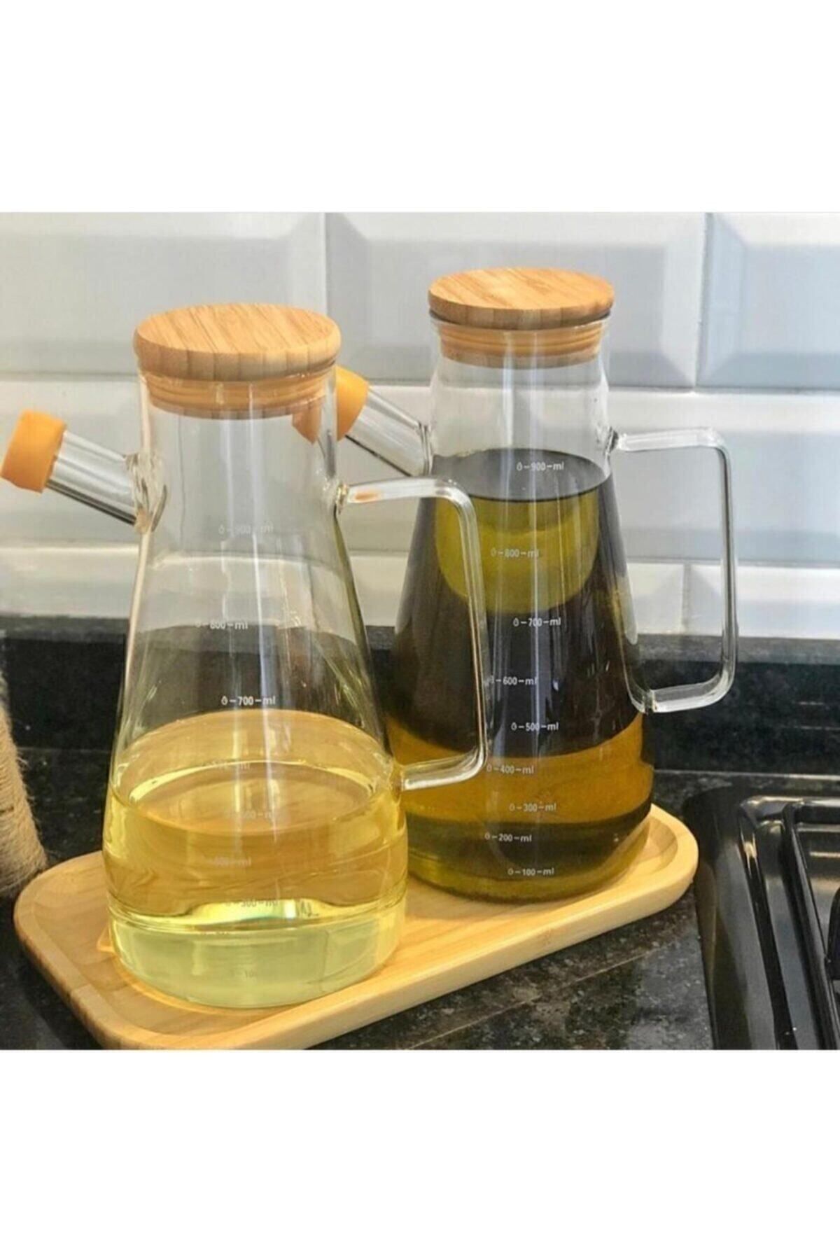 Borosilikat 2 Li Bambu Yağlık 900 ml Şeffaf