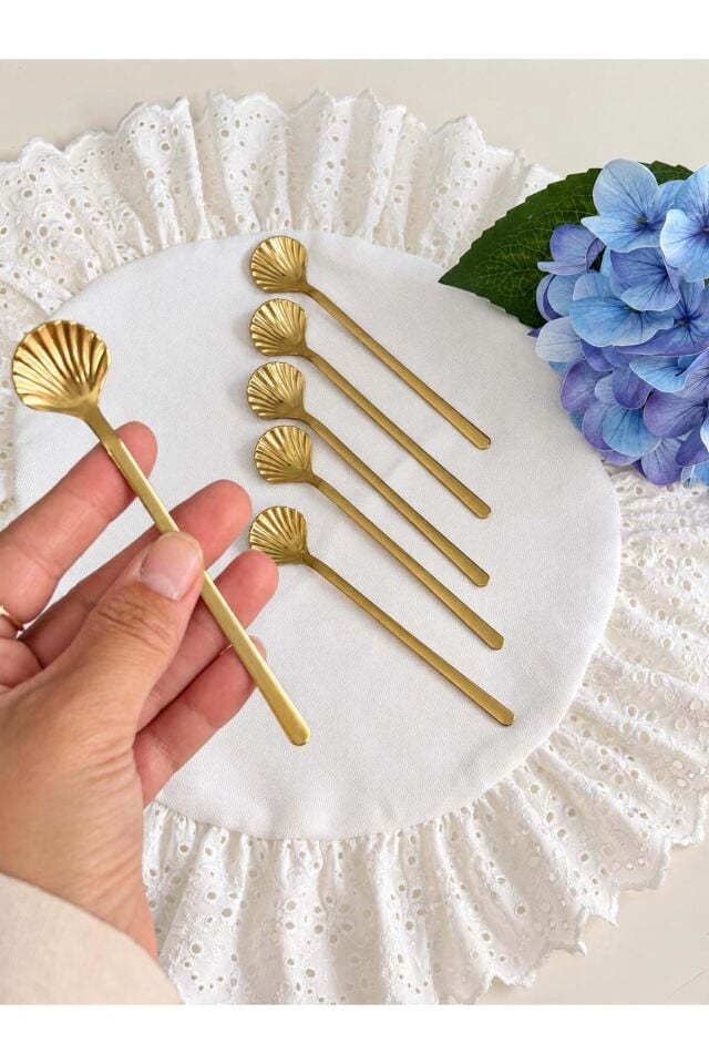6'lı Gold İstiridye Paslanmaz Çelik Çay Kaşığı - 12 cm Uzunluk Stainless Steel