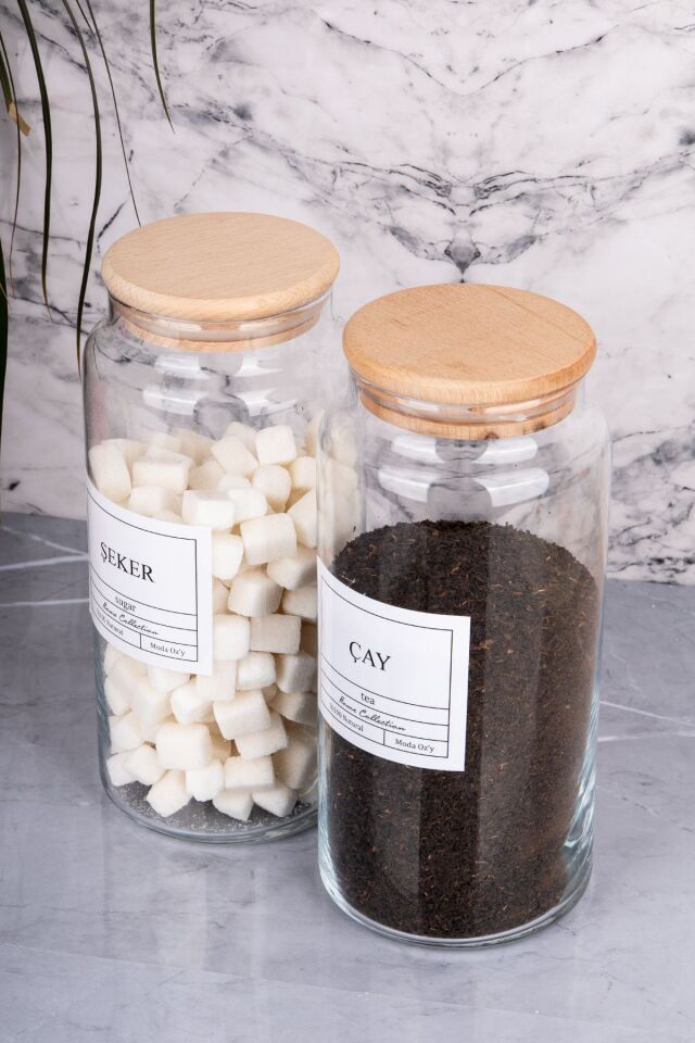 2li 1300ml Ahşap Kapaklı Vakumlu Cam Çay/ Şeker Kavanozu Vakumlu Saklama Kabı