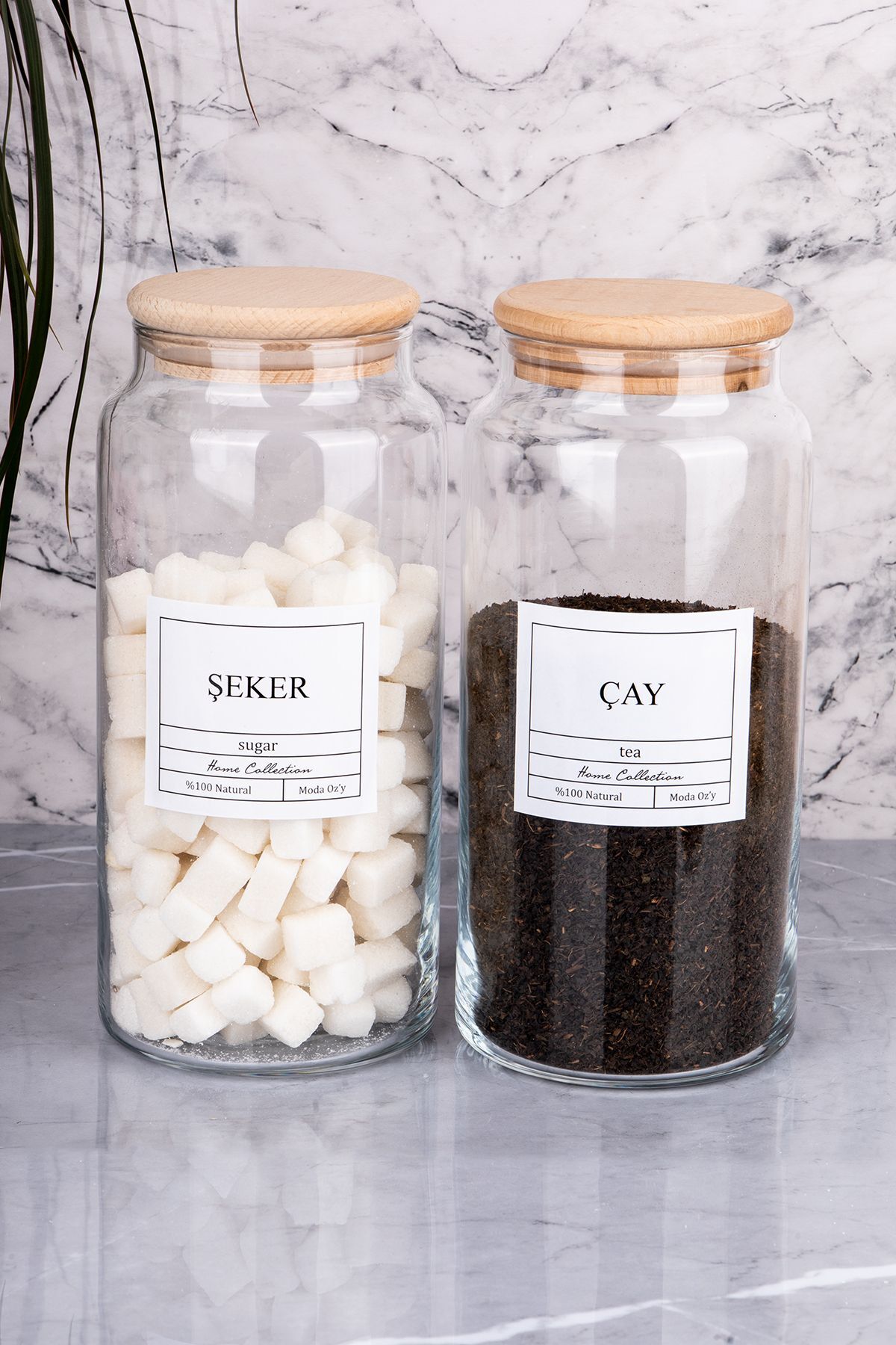 2li 1300ml Ahşap Kapaklı Vakumlu Cam Çay/ Şeker Kavanozu Vakumlu Saklama Kabı