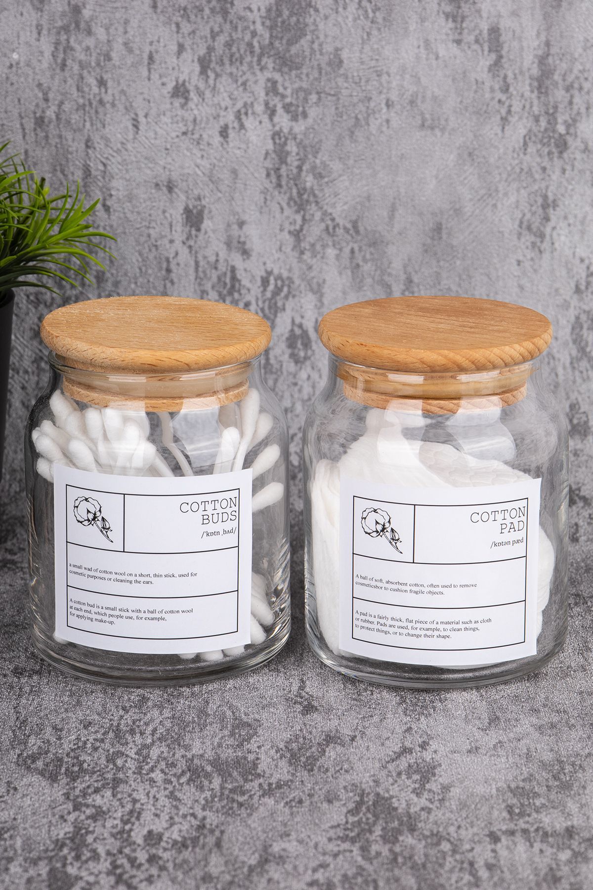 Kulak Pamugu - Makyaj Pamuğu Cam Ahşap Kapaklı Vakumlu Banyo Düzenleyici  Kavanoz