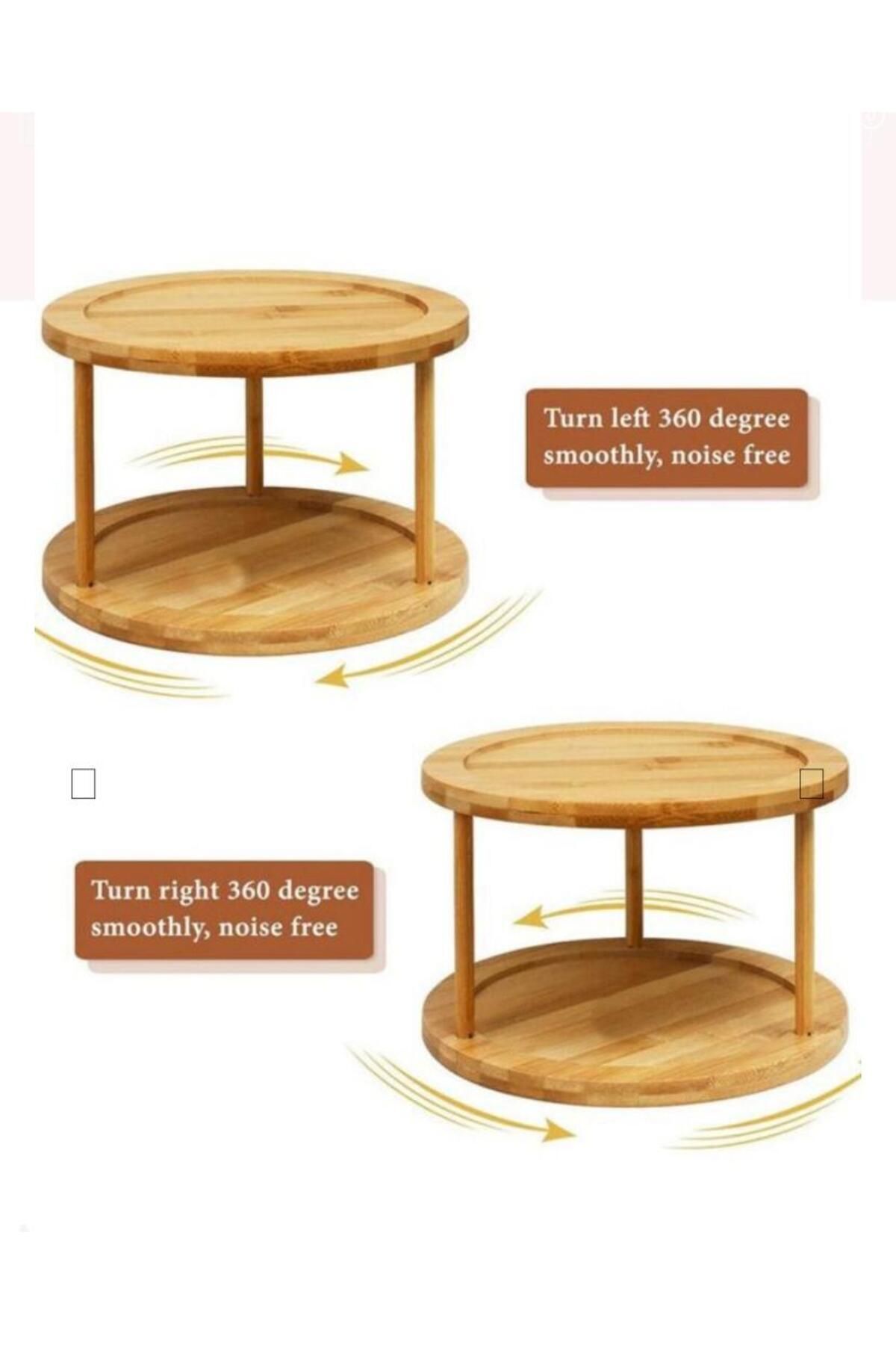 İki Katlı Bambu Döner Stand  360 Derece Dönebilen Düzenleyici Baharatlık Standı Mutfak/Banyo