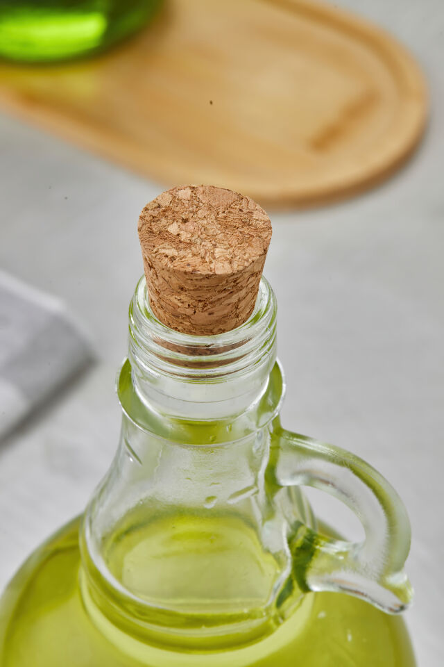2'li Mantar Tıpalı, Standlı 1000 ml Cam Yağdanlık Ayçiçek Yağı/Zeytin Yağı Şişesi(Transfer Etiketli)
