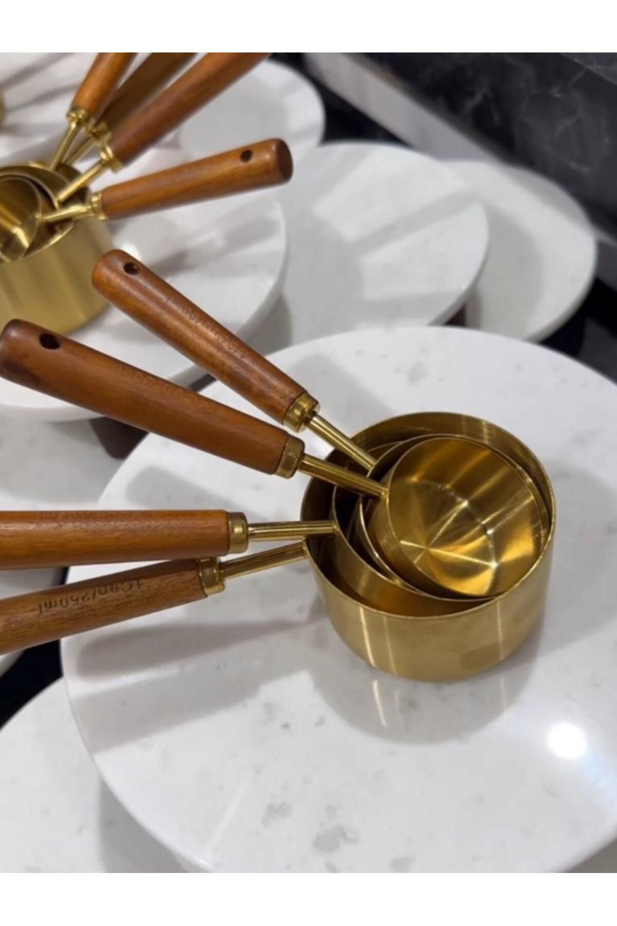 Gold Ölçü Kaşık Seti 4’lü Ahşap Saplı Ölçü Kaşığı 60ml/80ml/125ml/250ml