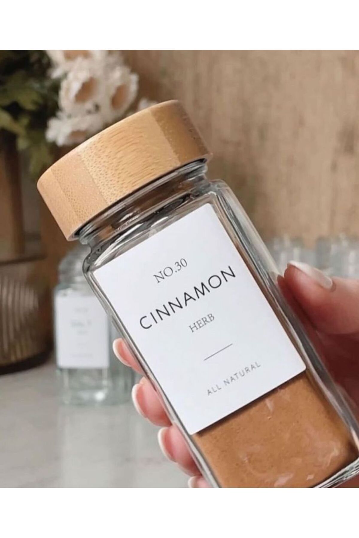 12Li Bambu Kapaklı Cam Baharatlık Seti 120 ml Baharat Kavanozu (Etiket Hediyeli)