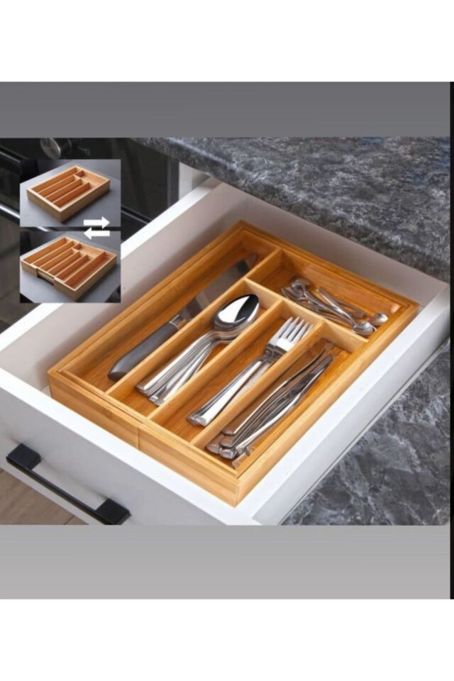 Bambu Ayarlanabilir Çekmece Içi Ölçü Ayarlı Kaşıklık 5-7 Bölmeli