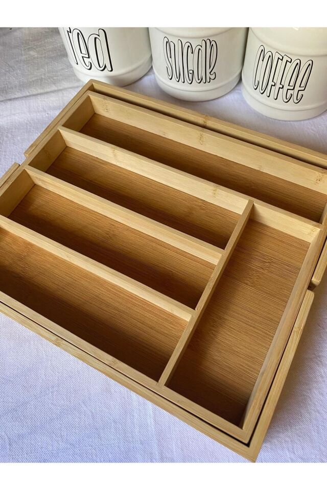 Bambu Ayarlanabilir Çekmece Içi Ölçü Ayarlı Kaşıklık 5-7 Bölmeli