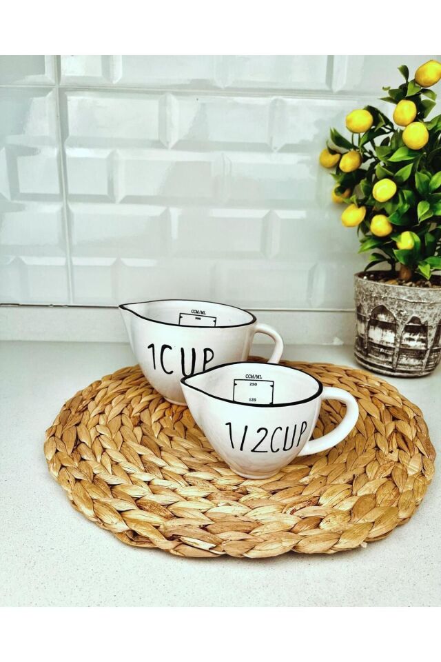 2'li Seramik Ölçü Bardağı Seti Kupa Bardak 250 Ml/500ml