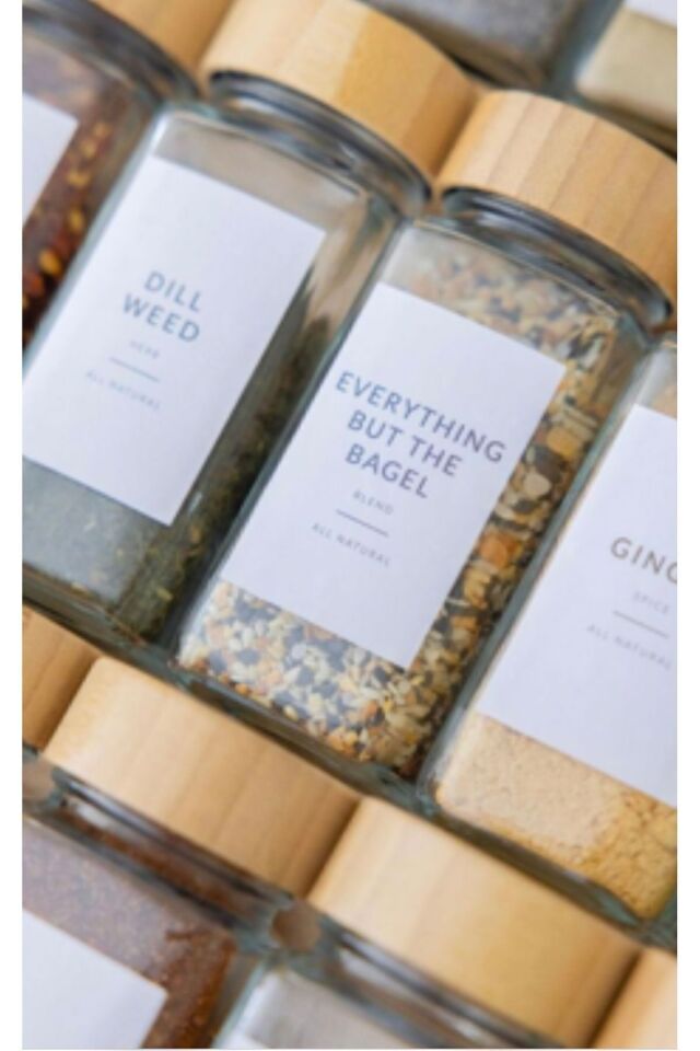 12li Bambu Kapaklı 120ml Cam Baharatlık Baharat Seti Baharat Etiketi Hediyeli