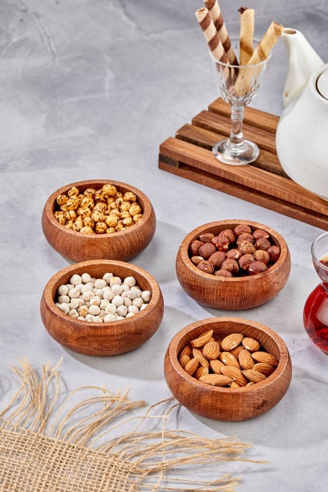 4’lü Akasya El Yapımı Yuvarlak Çerezlik Kase