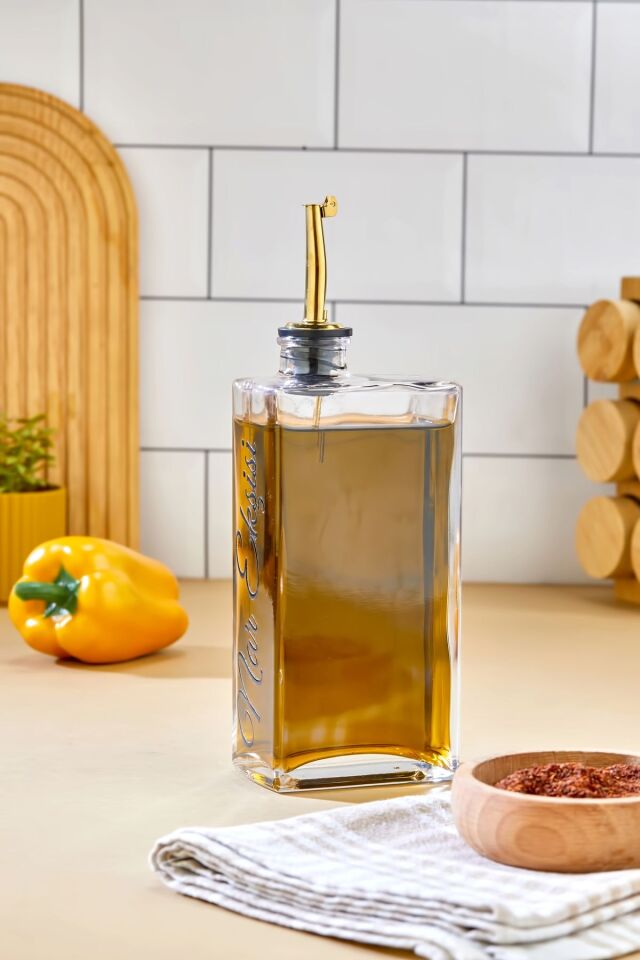 1 Adet Cam Yağdanlık Metal Gold Kapaklı Transfer Etiketli Ayçiçek/Zeytinyağı/Sirke/Narekşisi 500ml Nar Ekşisi