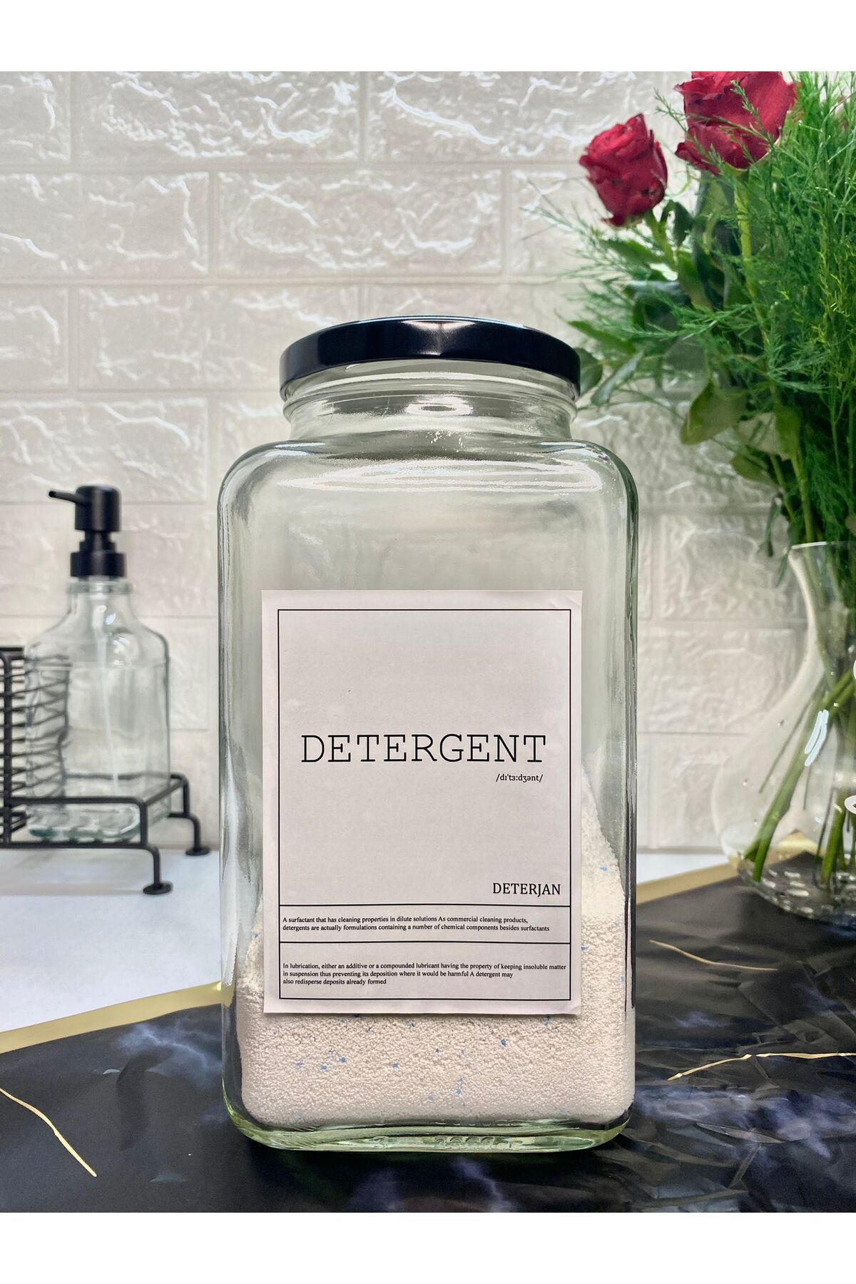 1 Adet 3000ml  Metal Kapaklı Deterjan Kavanozu Siyah