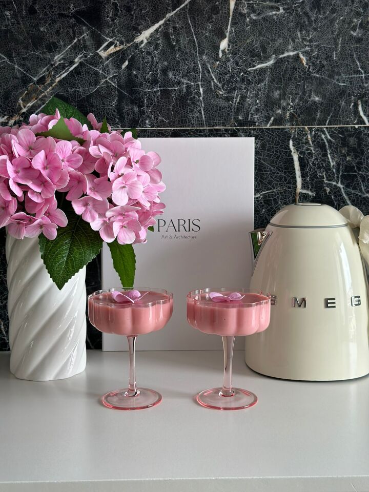 2 Adet Çiçek Şekilli Kahve Sunum ve Kokteyl Bardağı 2'li Magnolia Bardağı ve Tatlı Kasesi