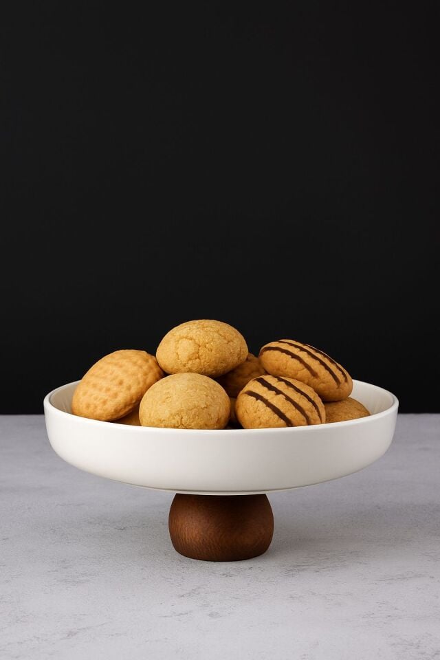 Porselen Sunumluk Ahşap Ayaklı Sunumluk Meyvelik Salata Kasesi Sunum Tabağı