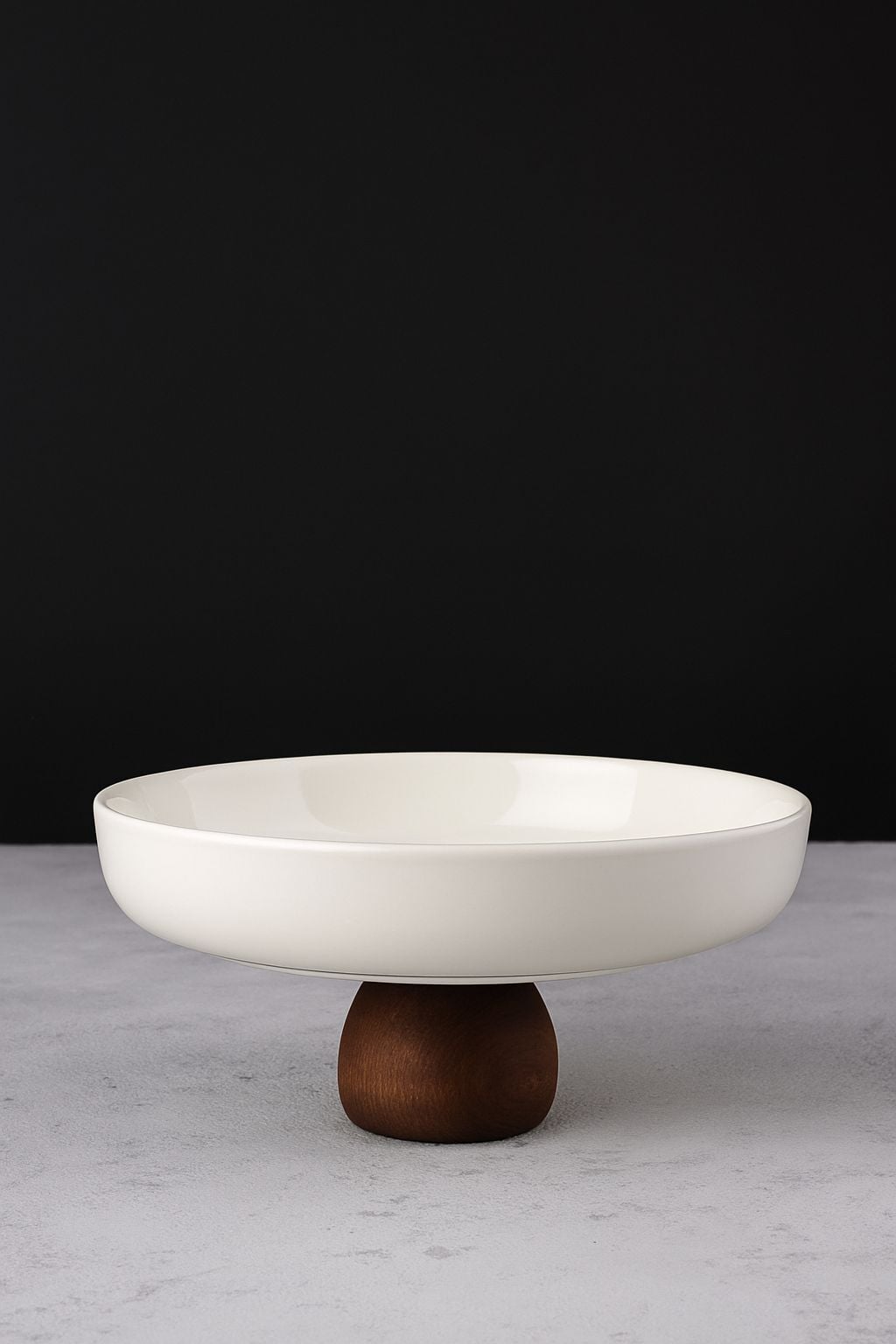 Porselen Sunumluk Ahşap Ayaklı Sunumluk Meyvelik Salata Kasesi Sunum Tabağı