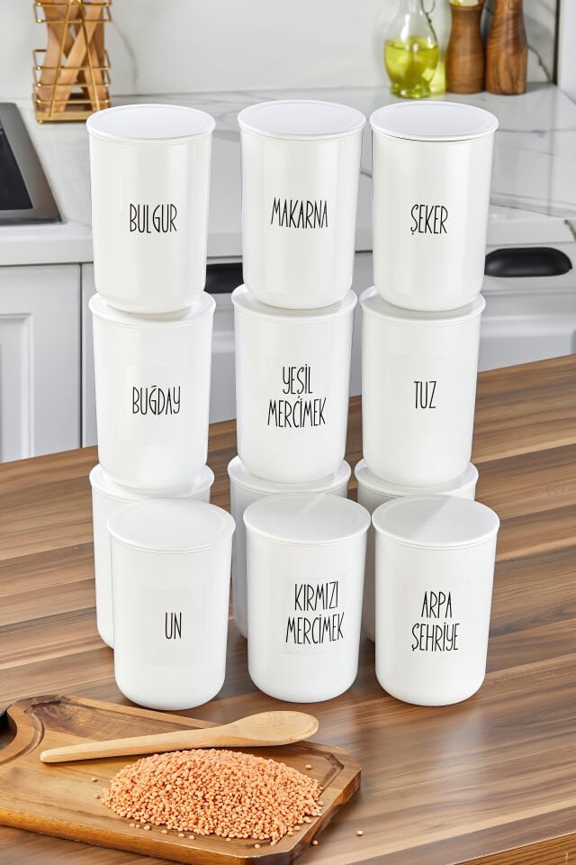 12'li 900ml Akrilik (PLASTİK) Kavanoz Plastik Vakum Kapaklı Şeffaf Etiketli Saklama Kabı