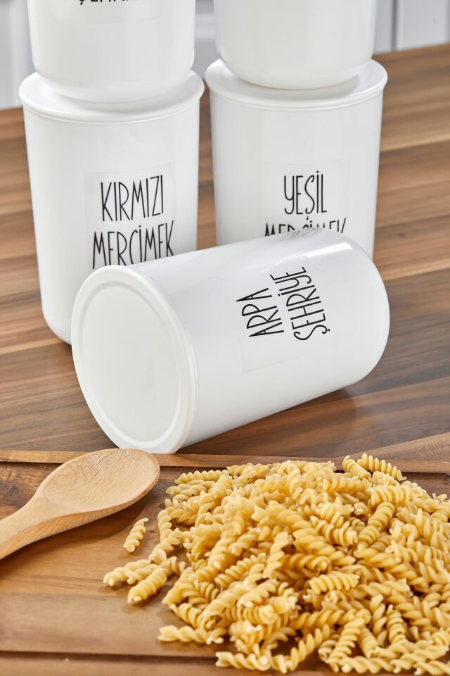 6'lı 900ml Akrilik (PLASTİK) Kavanoz Plastik Vakum Kapaklı Şeffaf Bakliyat Etiketli Saklama Kabı