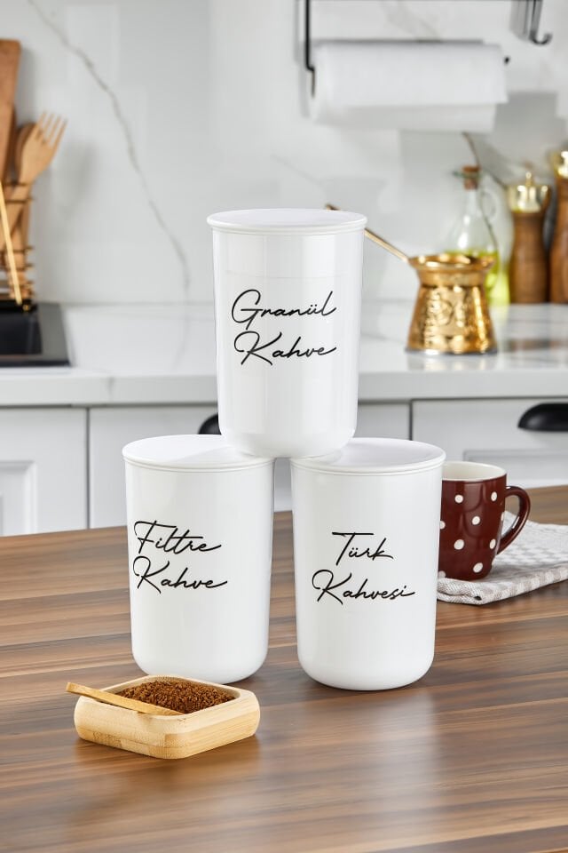 3'lü Plastik Vakum Kapaklı Şeffaf Etiketli Filtre/Türk/Granül Kahve Akrilik(PLASTİK)  Kavanoz 900ml