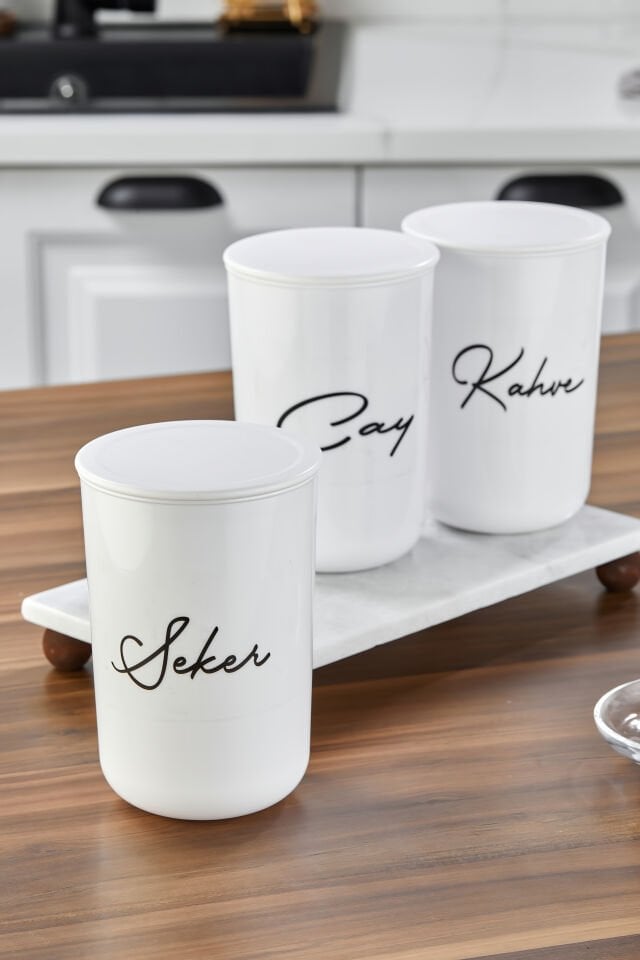 3'lü 900ml Akrilik Kapaklı Akrilik (PLASTİK) Saklama Kabı Mermer  Stantlı Kavanoz Seti 4lü Set