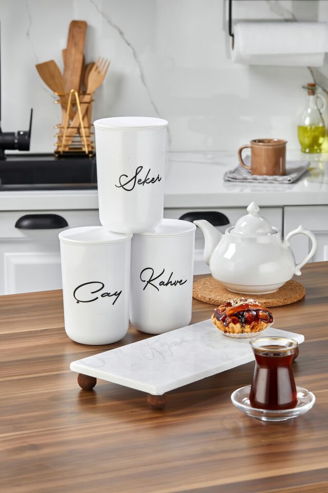 3'lü 900ml Akrilik Kapaklı Akrilik (PLASTİK) Saklama Kabı Mermer  Stantlı Kavanoz Seti 4lü Set