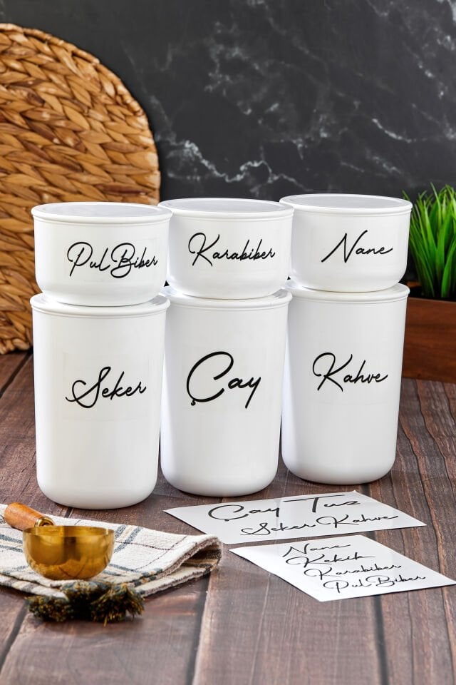 6'lı Vakum Kapaklı Akrilik (PLASTİK) Kavanoz Seti 900ml/400ml Şeffaf Etiketli Saklama Kabı