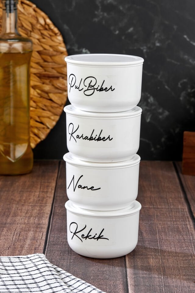 3'lü Vakum Kapaklı Etiketli Karabiber/Pulbiber/Kekik/Nane Baharat Seti 400ml Akrilik (PLASTİK)