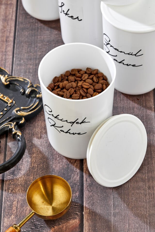 6'lı Vakum Kapaklı Etiketli Akrilik [PLASTİK] Kavanoz Seti 900ml Saklama Kabı