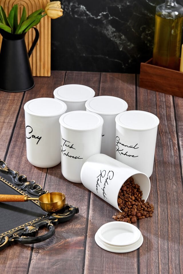 6'lı Vakum Kapaklı Etiketli Akrilik [PLASTİK] Kavanoz Seti 900ml Saklama Kabı