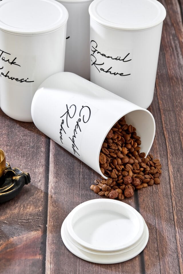 6'lı Vakum Kapaklı Etiketli Akrilik [PLASTİK] Kavanoz Seti 900ml Saklama Kabı