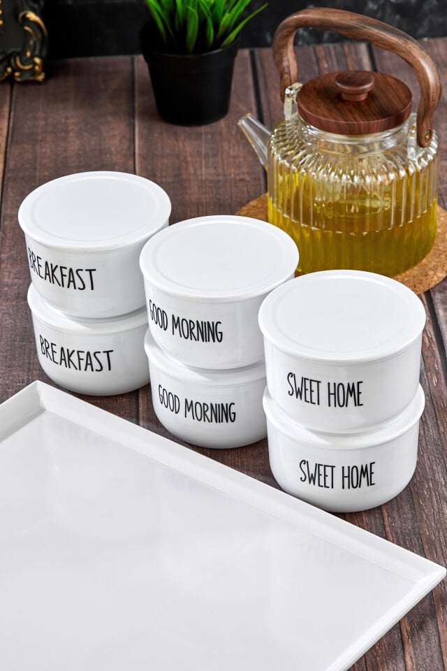 7Li 400ml  Kahvaltı Seti Akrilik(Plastik) Saklama Kabı Melamin Sunum Tepsili Şeffaf Etiketli