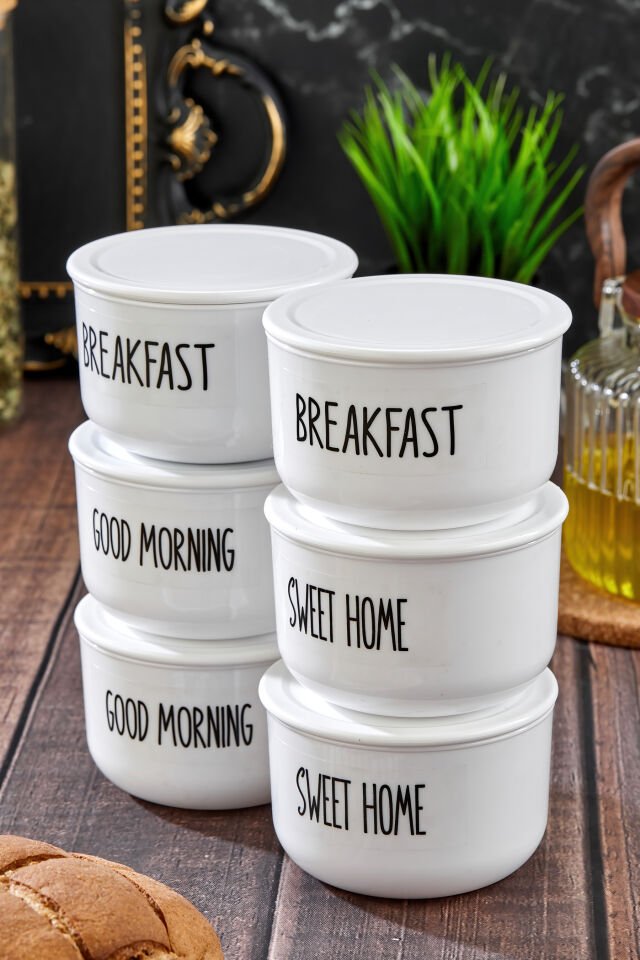 6'lı Vakumlu Kapaklı Şeffaf Etiketli Kahvaltı Seti 400ml Akrilik(PLASTİK) Kavanoz