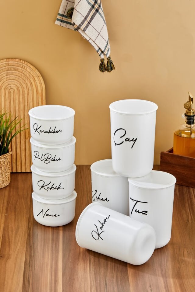 8'li Plastik Kapaklı Vakumlu Şeffaf Etiketli Kavanoz Seti 900/400ml Akrilik(PLASTİK) Kavanoz