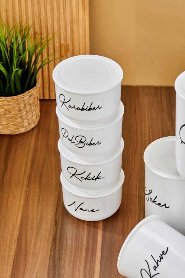 8'li Plastik Kapaklı Vakumlu Şeffaf Etiketli Kavanoz Seti 900/400ml Akrilik(PLASTİK) Kavanoz