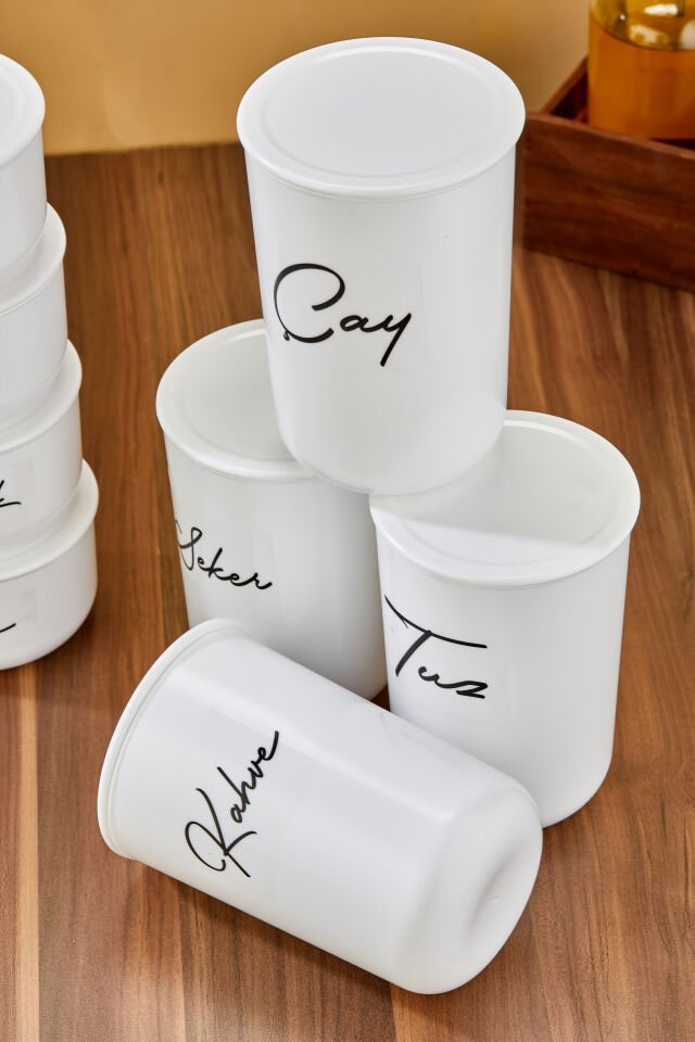 8'li Plastik Kapaklı Vakumlu Şeffaf Etiketli Kavanoz Seti 900/400ml Akrilik(PLASTİK) Kavanoz