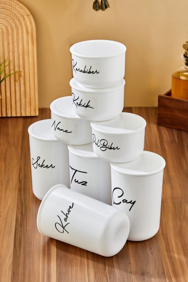 8'li Plastik Kapaklı Vakumlu Şeffaf Etiketli Kavanoz Seti 900/400ml Akrilik(PLASTİK) Kavanoz