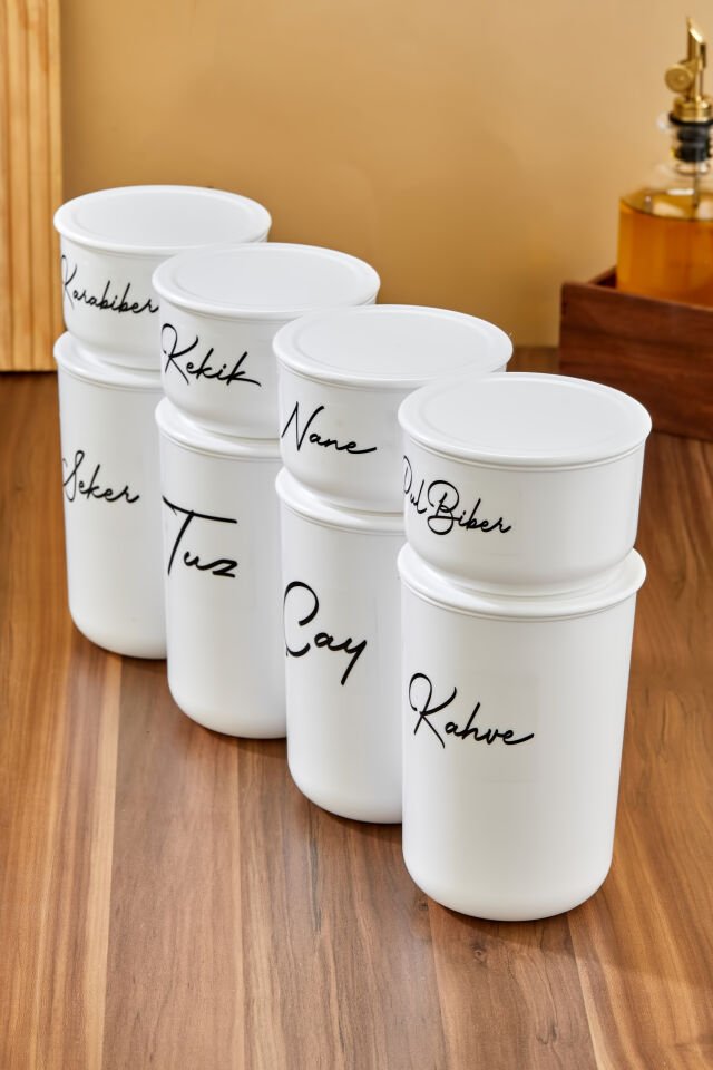 8'li Plastik Kapaklı Vakumlu Şeffaf Etiketli Kavanoz Seti 900/400ml Akrilik(PLASTİK) Kavanoz