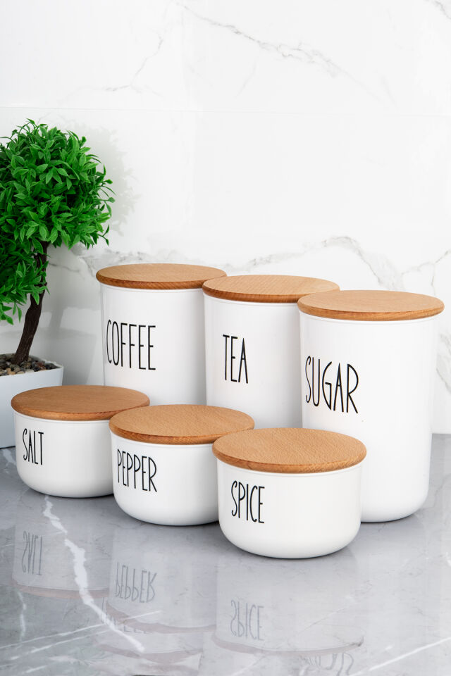 6'lı Ahşap Kapaklı Akrilik (PLASTİK) Kavanoz Seti 900ml/400ml Transfer Etiketli