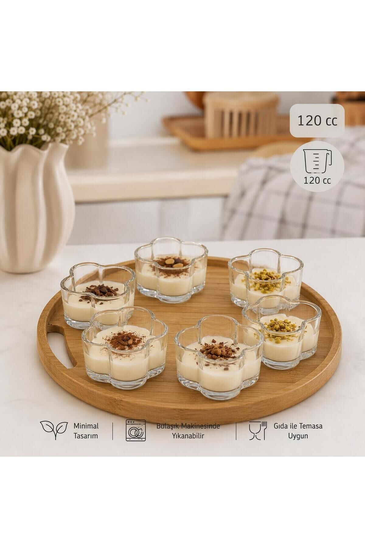 6 lı Cam Puding Tatlı Dondurma Kahvaltılık Kase Seti Çerezlik Magnolya Sunum Kasesi 120cc