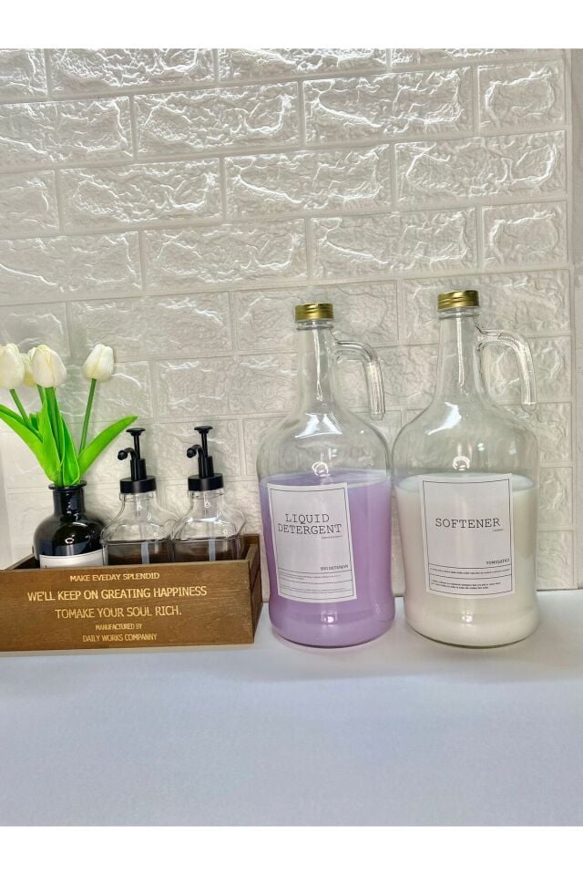 2’li 3000ML Gold Metal Kapaklı Yumuşatıcı/Sıvıdeterjan Şişesi Kavanoz Gold