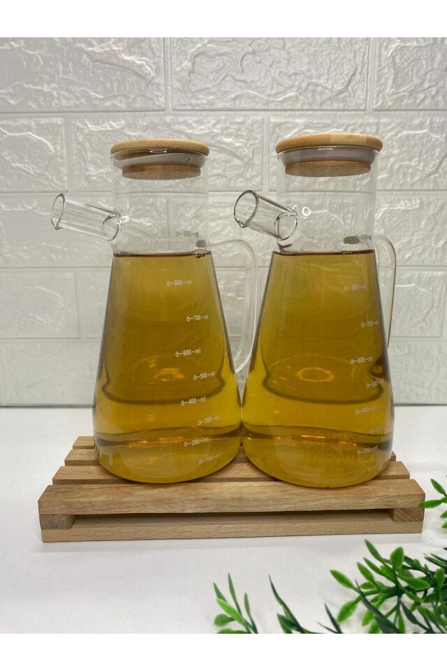 2'li Borosilikat  Cam Yağlık/sirkelik 900ml Yağdanlık Şeffaf