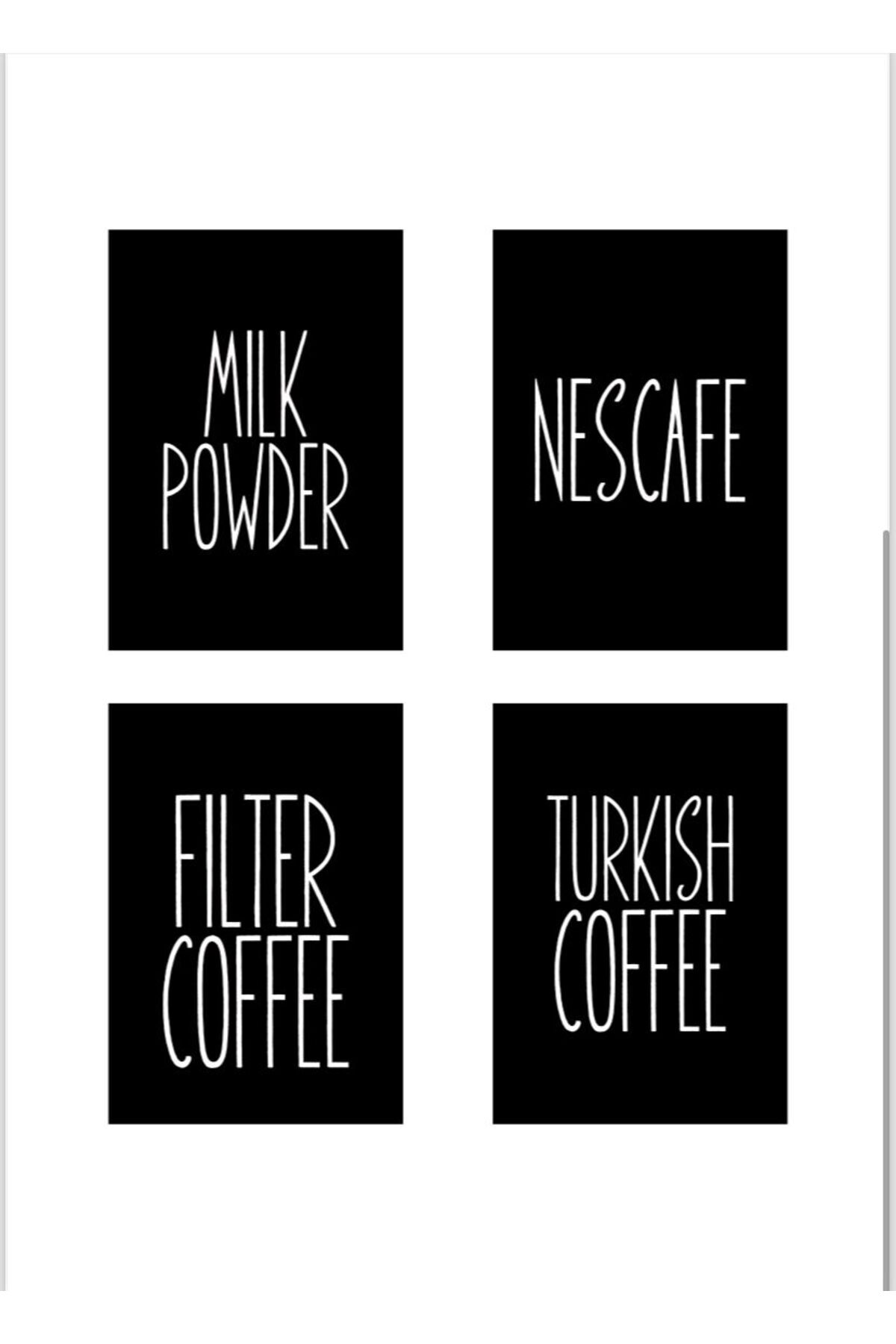 4 Adet BEYAZ Transfer Etiket Türkkahvesi/Filtrekahve/Neskafe/Süttozu Sticker Suya Dayanıklı