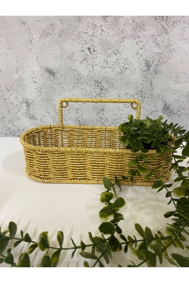 2li Rattan Sepetli Akrilik (PLASTİK) Çay/Şeker Kavanozu Sarkan Çiçek Hediyeli 4lü Set