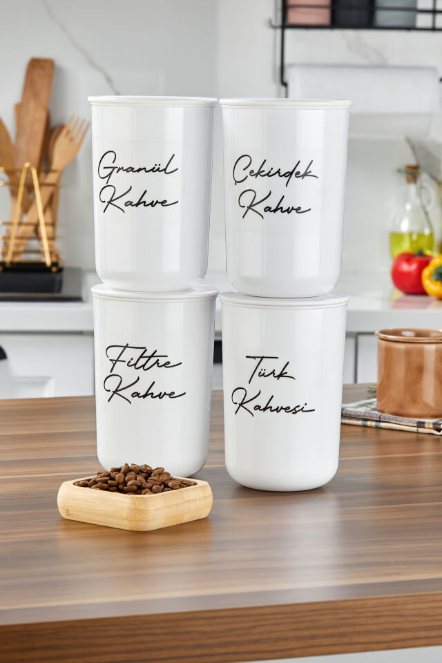 4lü Plastik Kapaklı Şeffaf Etiketli Türk Kahve/Filtre/Çekirdek/Granül Akrilik(PLASTİK)Kavanoz 900ml