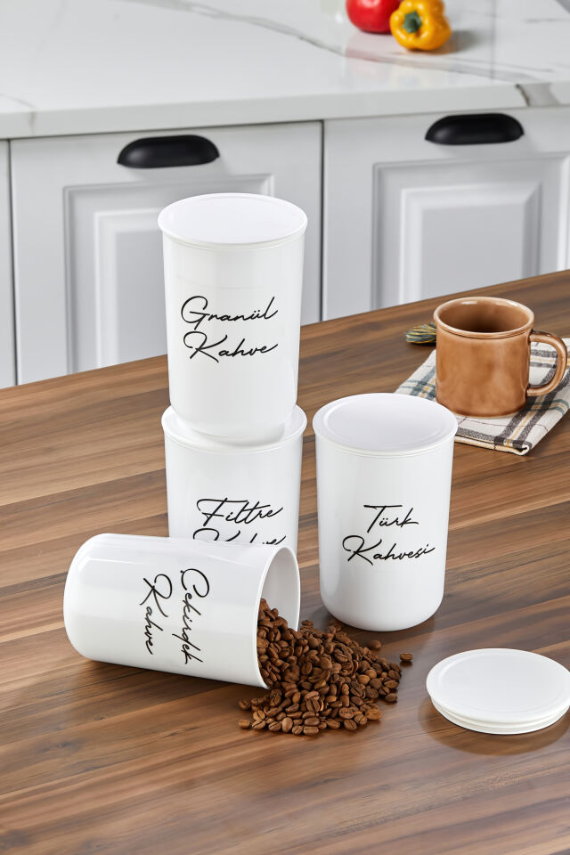 4lü Plastik Kapaklı Şeffaf Etiketli Türk Kahve/Filtre/Çekirdek/Granül Akrilik(PLASTİK)Kavanoz 900ml