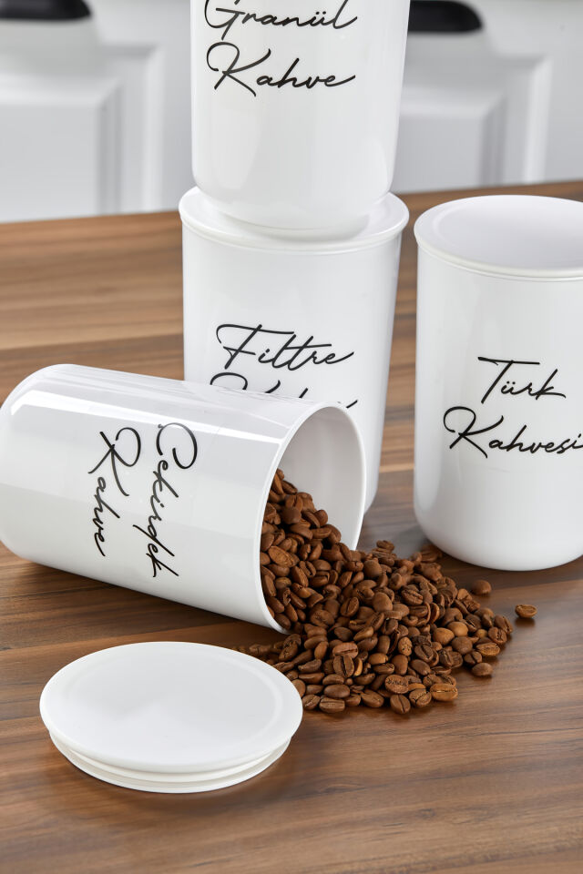 4lü Plastik Kapaklı Şeffaf Etiketli Türk Kahve/Filtre/Çekirdek/Granül Akrilik(PLASTİK)Kavanoz 900ml
